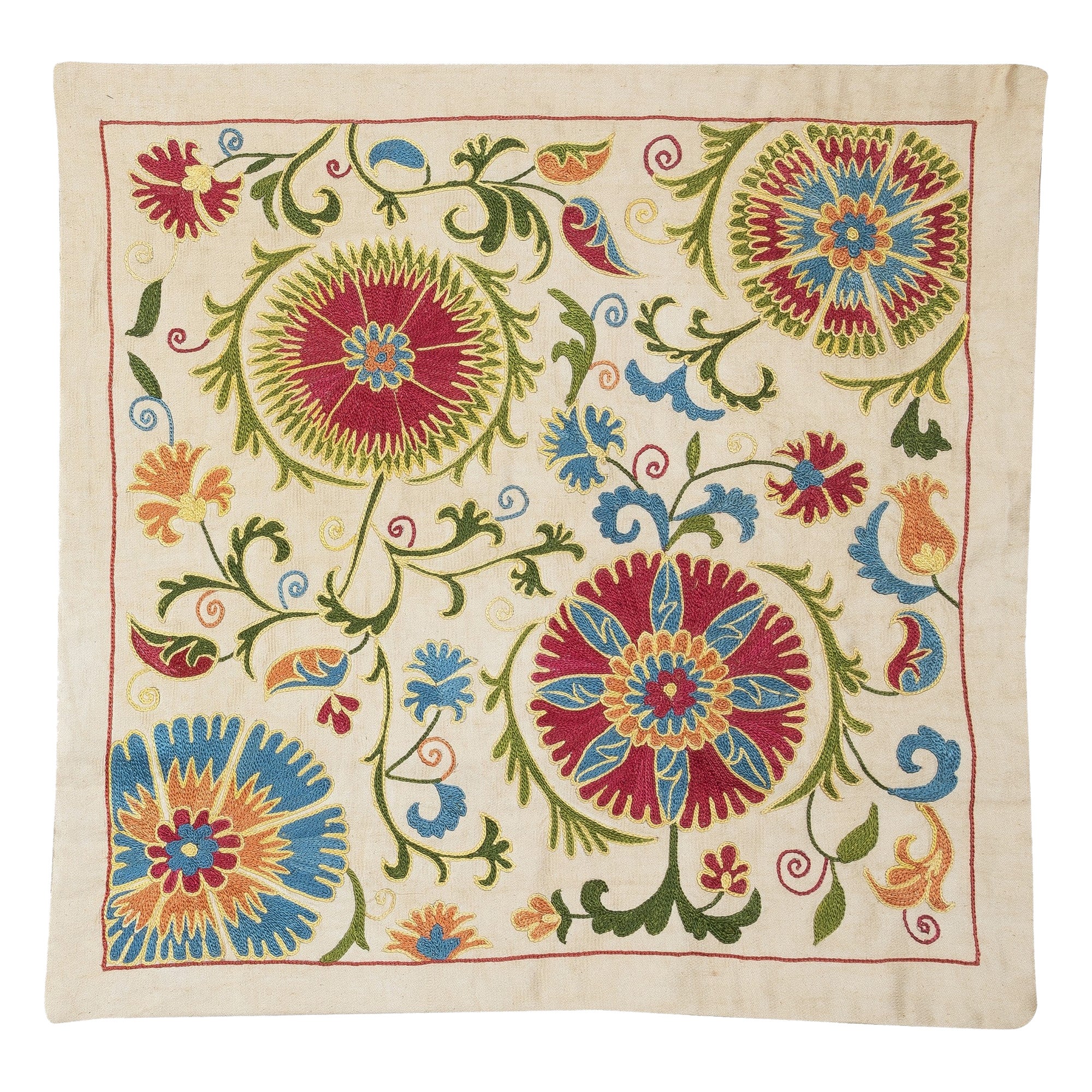 20"x20" 100% Silk Embroidered Cushion Cover. New Toss Pillow. Modern Lace Pillow