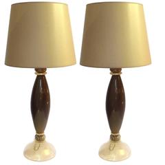 Pair of Murano Gold Glass Table Lamps Italy 1970 1