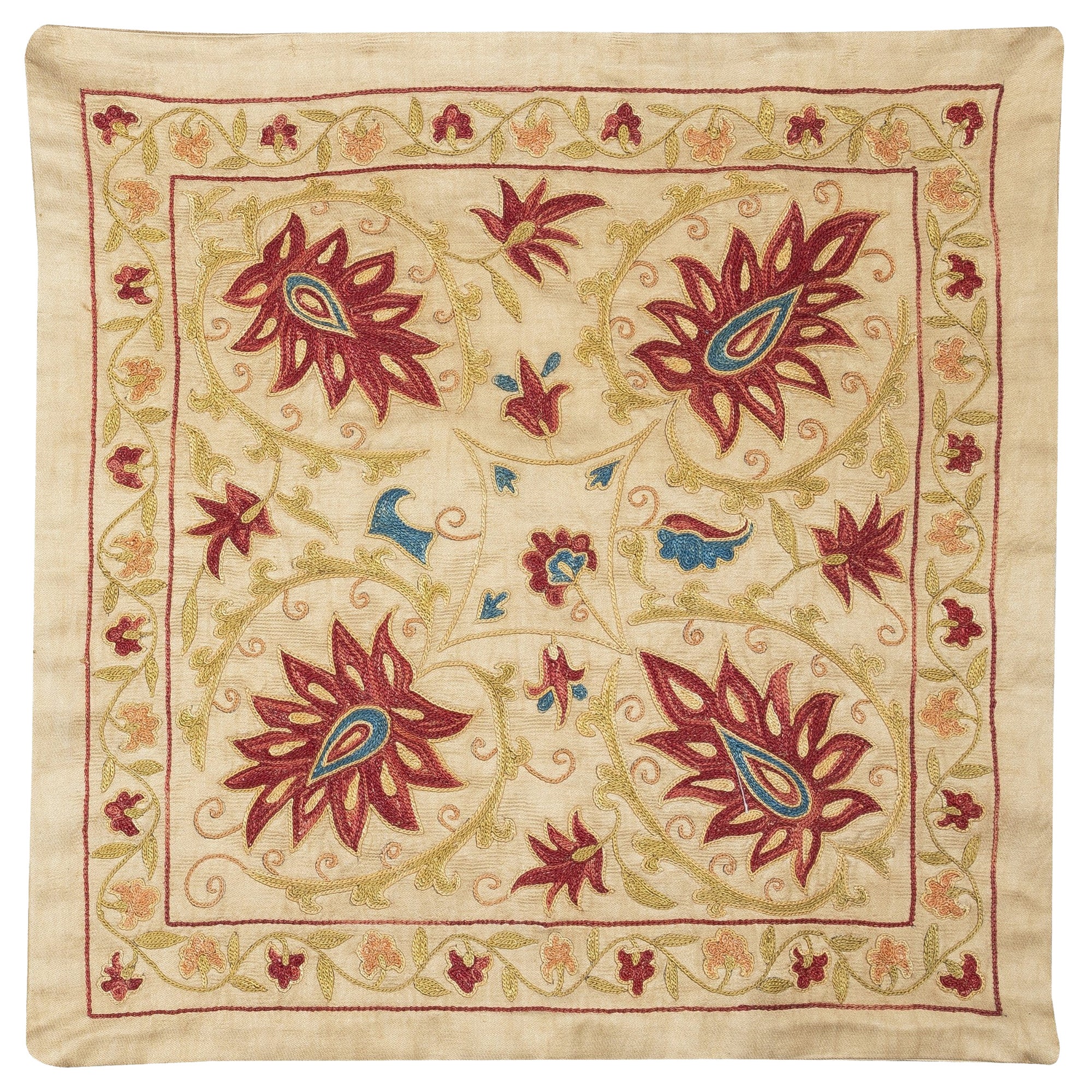 Housse de coussin en soie brodée 19 "x19". Taie d'oreiller faite à la main. The Moderns
