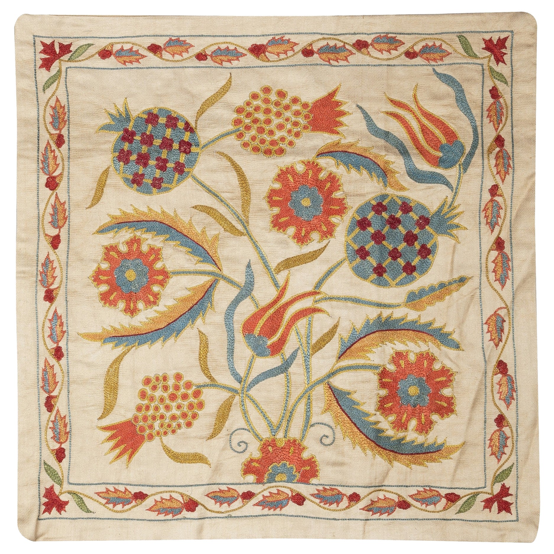 20 "x20" Copricuscino in 100% seta. Cuscino in pizzo ricamato. Cuscino colorato