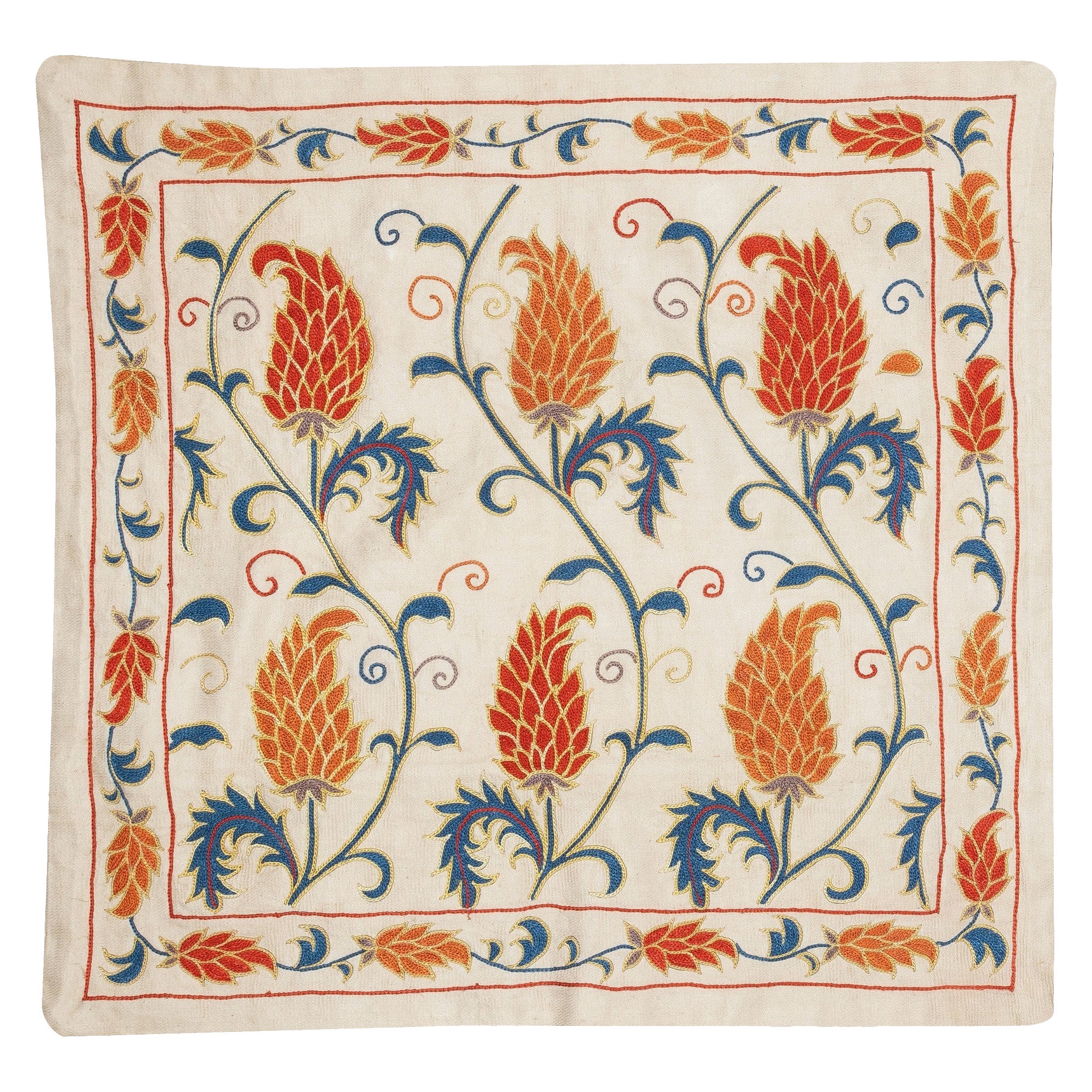 20"x20" 100% Silk Cushion Cover. Hand-Embroidered Pillowcase. Luxury Lace Pillow For Sale