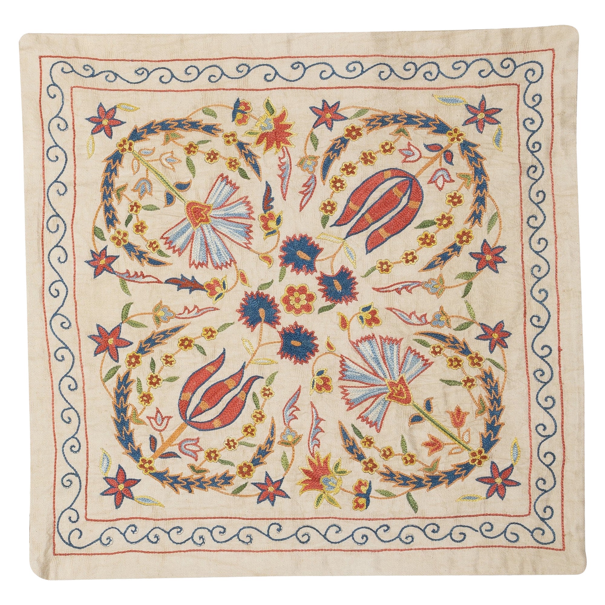 20 "x20" bestickter Kopfkissenbezug aus 100% Seide. Handgefertigtes Kissen. Modernes Überwurf-Kissen im Angebot