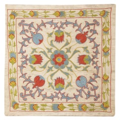 20"x20" All Silk Embroidered Throw Pillow. Modern Handmade Cushion Cover
