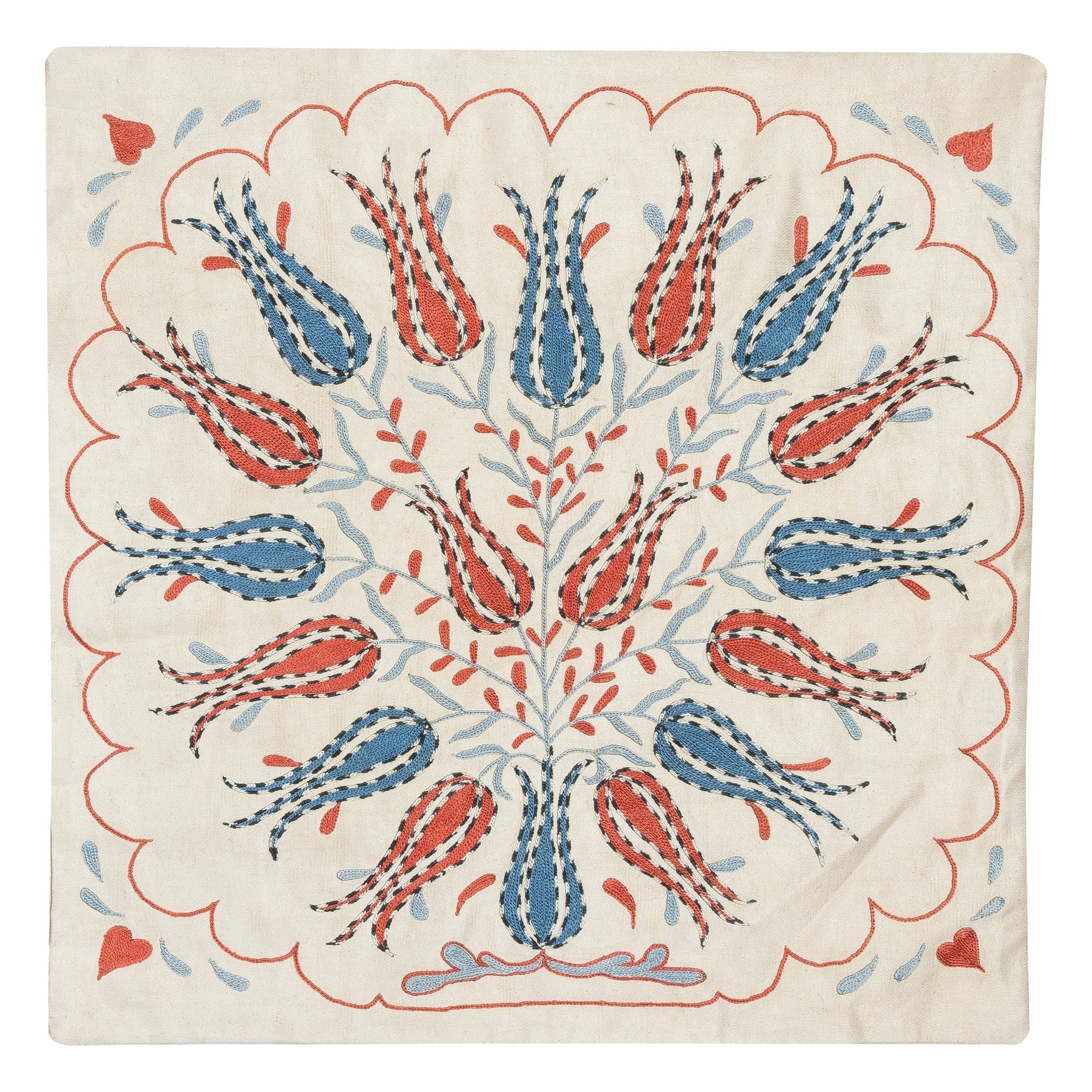 20"x20" All Silk Embroidered Cushion Cover. Handmade Pillowcase. New Toss Pillow For Sale