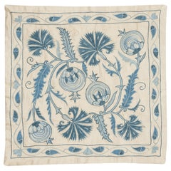 Revêtement d'oreiller brodé 100 % soie moderne 19"x20" Couvercle de coussin bleu fait main