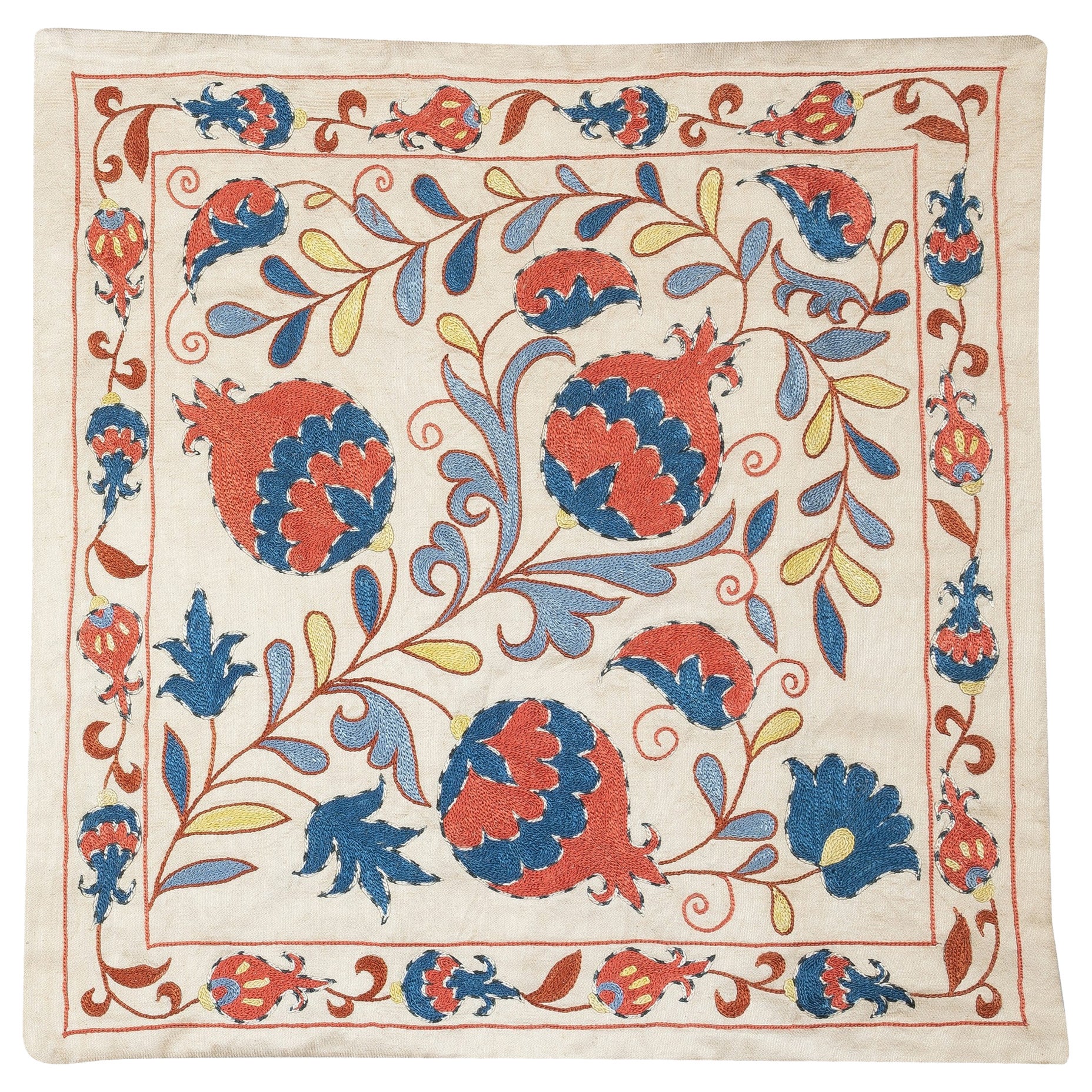 20 "x20" Copricuscino in 100% seta. Cuscino in pizzo ricamato. Cuscino da lancio multicolore