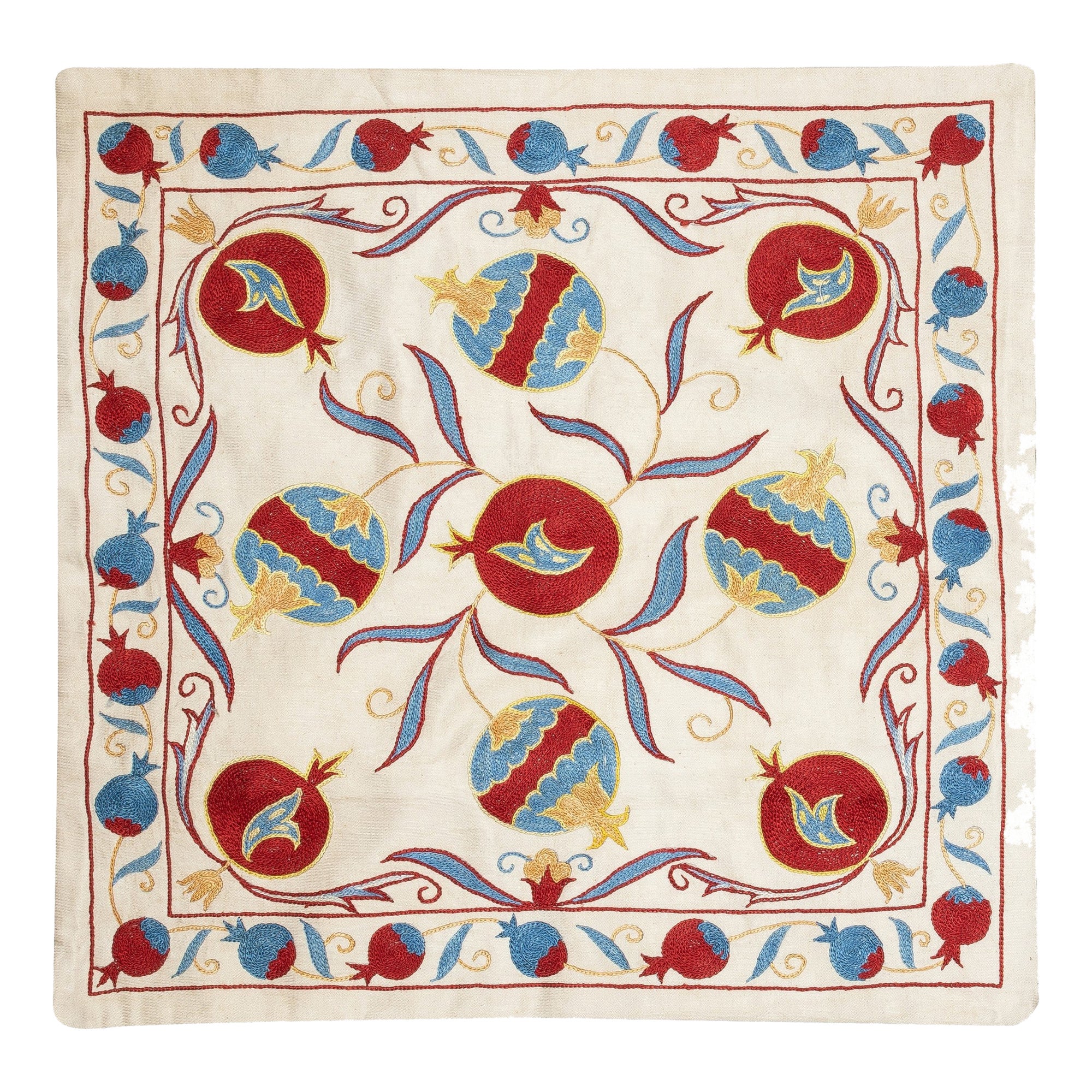 20 "x20" Oreiller brodé tout en soie. Housse de coussin à motif de grenade