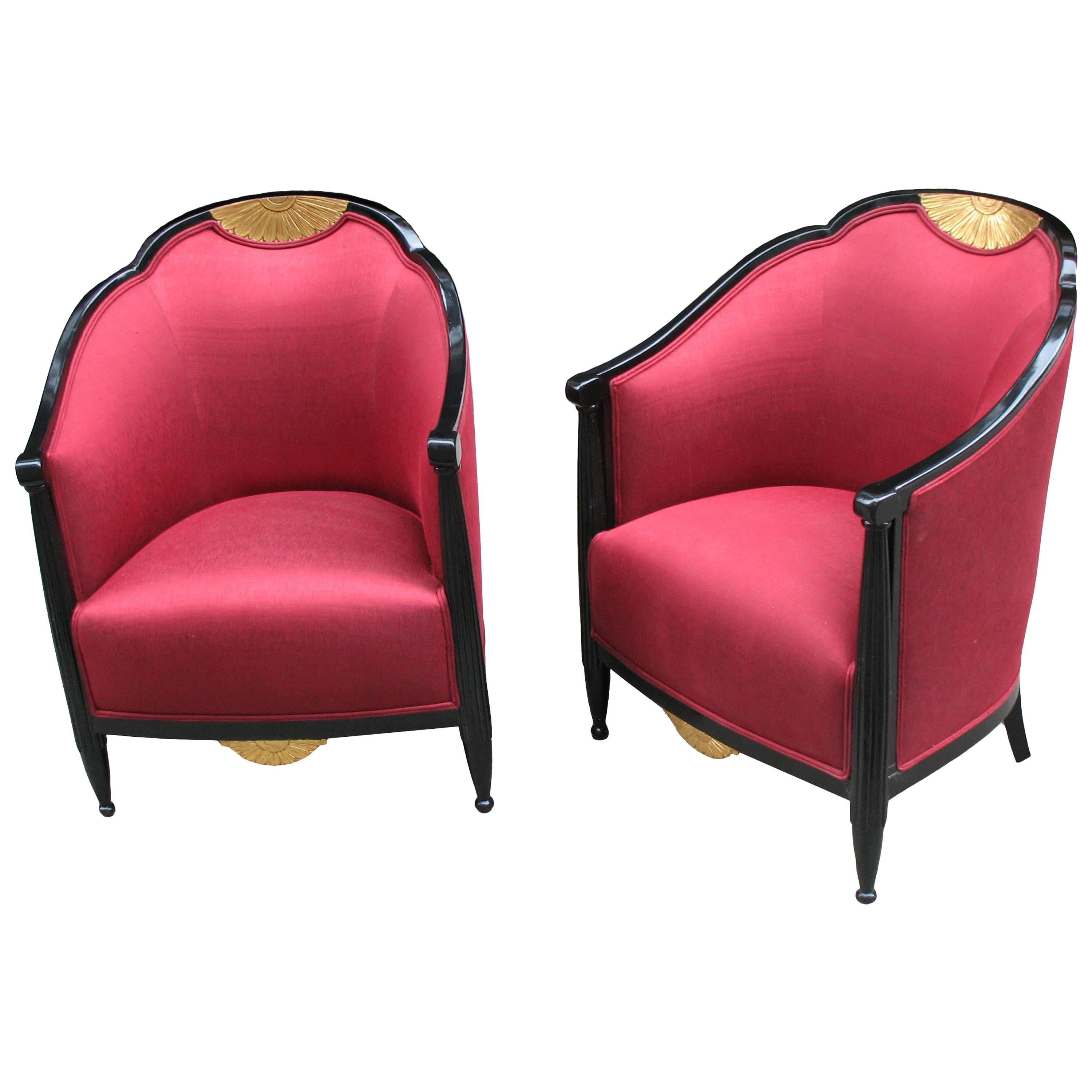 Pair of French Art Deco Bergeres, in the Style of Paul Follot For Sale