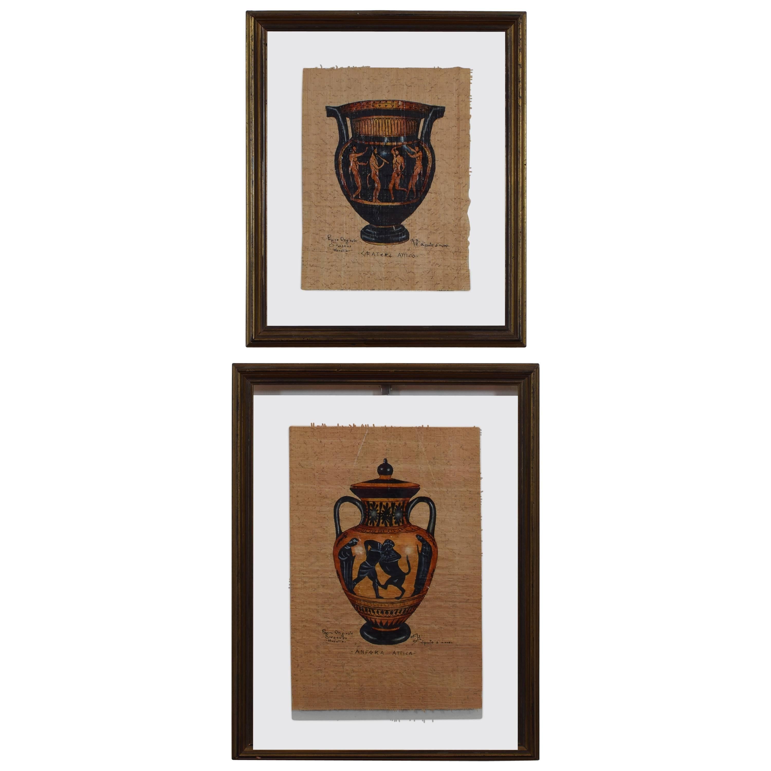 Two Italian Paintings on Paper of Greek Vessels, 20th Century