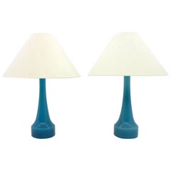 Pair of Blue Glass Table Lamps by Holmegaard, Denmark 1960s