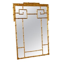 Ende des 20. Jahrhunderts Vergoldete Faux Bamboo Greek Key Wandspiegel