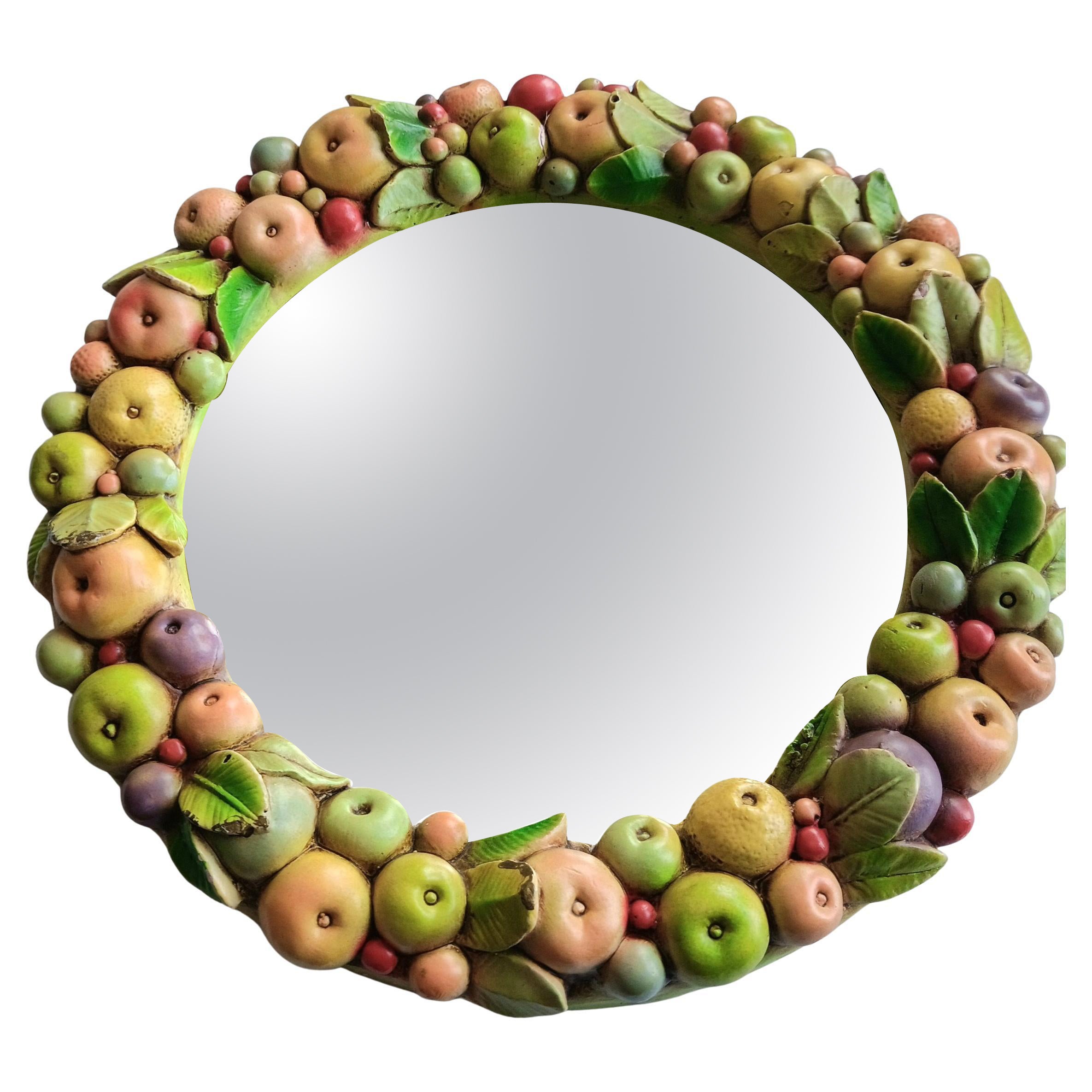 Ceramic Mirror Fruit Wreath with Beautiful Colors, Italy For Sale