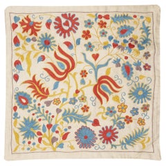 Funda de cojín totalmente de seda de 20 "x20". Almohada de encaje multicolor. Funda de almohada bordada