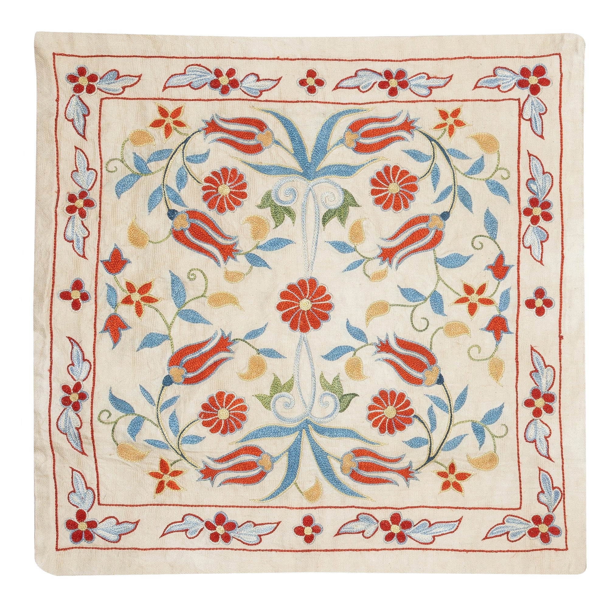 20"x20" Modern 100% Silk Embroidered Pillow Cover. Handmade Cushion Cover For Sale