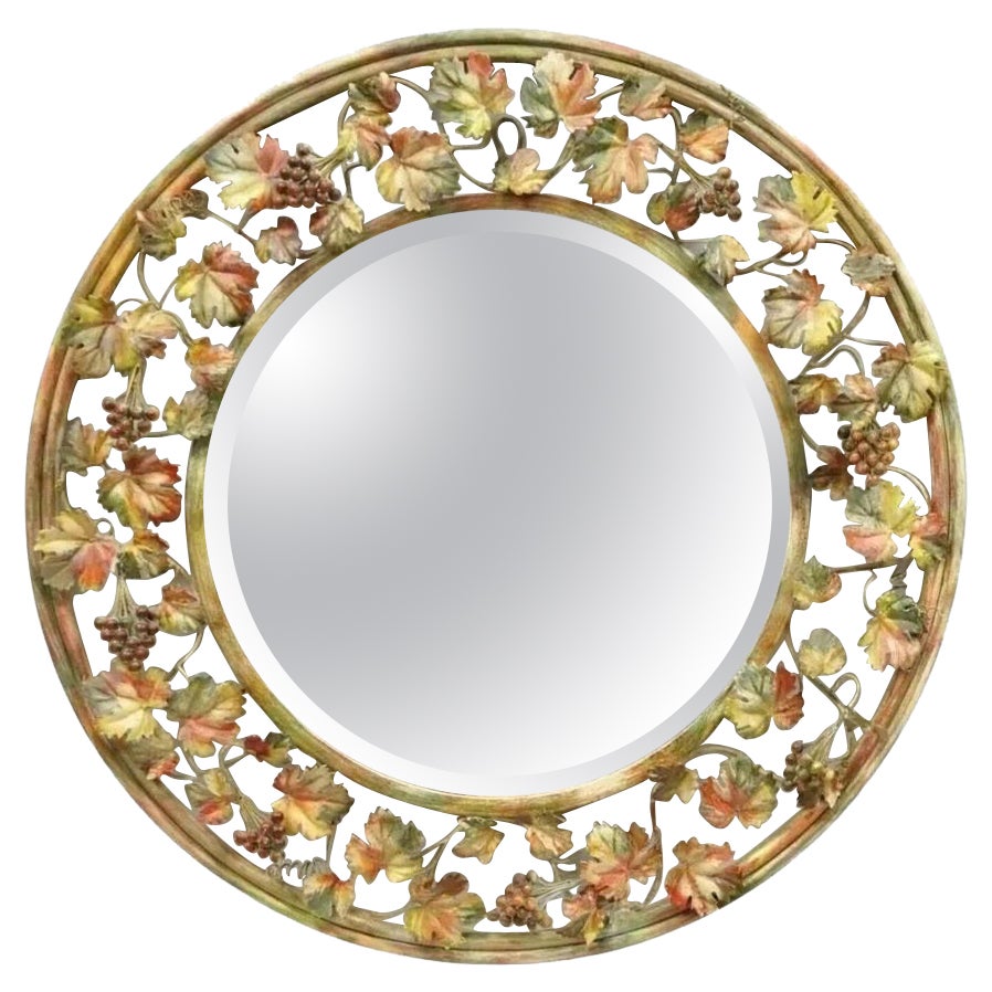 Vintage Italian Hollywood Regency Grapevine Maple Leaf 38" Round Wall Mirror