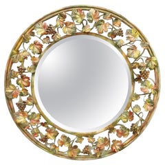 Vintage Italian Hollywood Regency Grapevine Maple Leaf 38" Round Wall Mirror