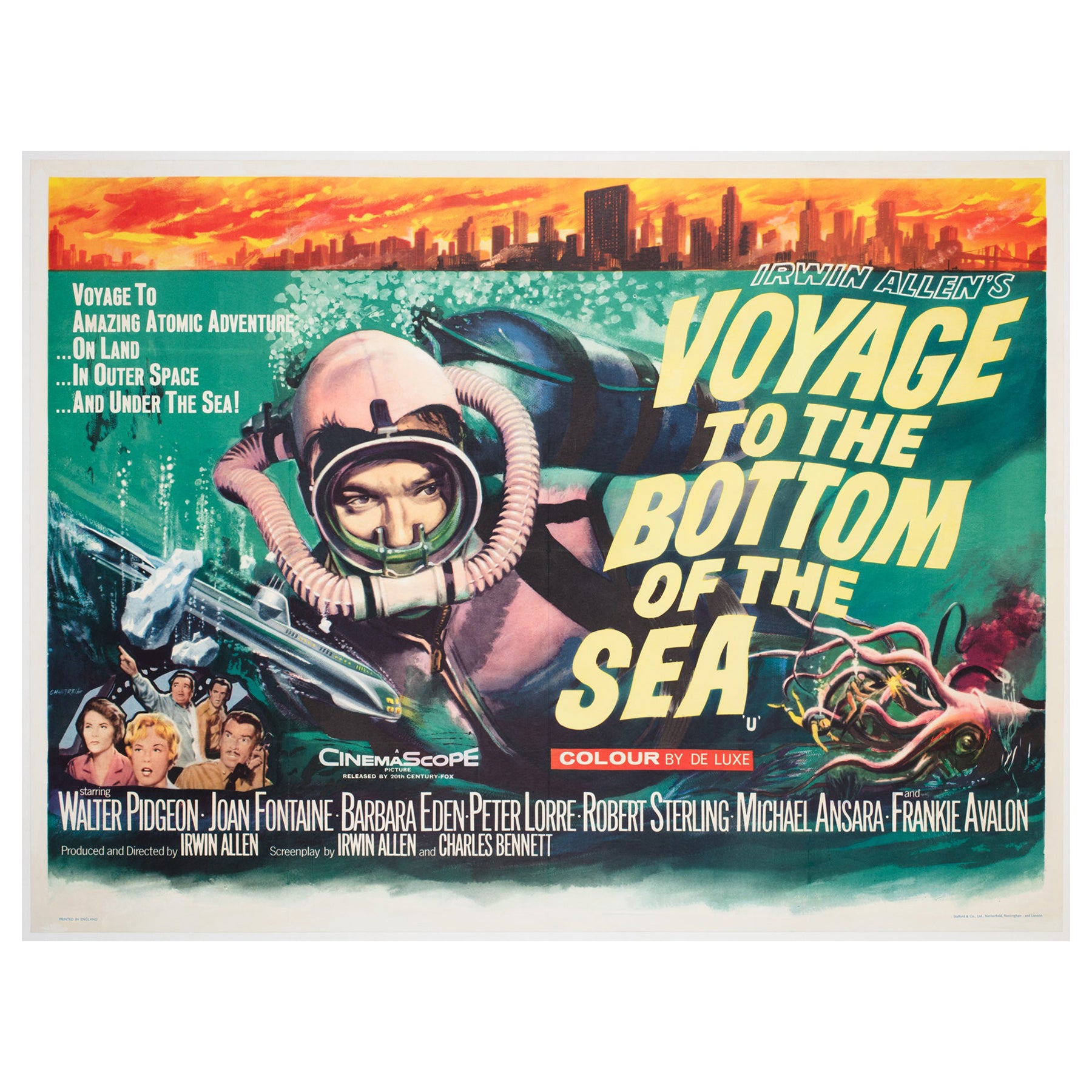 Voyage to the Bottom of the Sea 1961 UK Quad-Filmplakat, Tom Chantrell, Voyage to the Bottom of the Sea