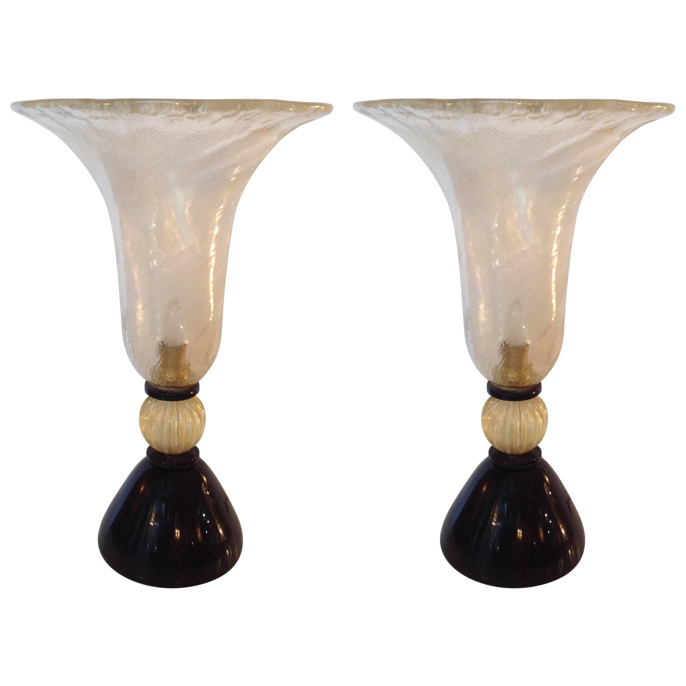 Pair of Murano Glass Urn Lamps Italy 1960 For Sale