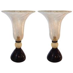 Pair of Murano Glass Urn Lamps Italy 1960