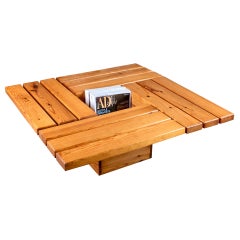 Tavolino in legno di pino con vano portaoggetti, realizzato in Francia, anni '80