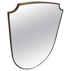 1950s Gio Ponti Style Mid-Century Modern Brass Italian Shield Wall Mirror