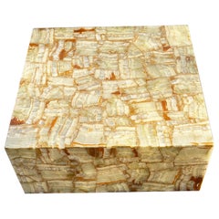 Mesa de centro con zócalo de ónice de los años 70 Cubo minimalista cuadrado grande