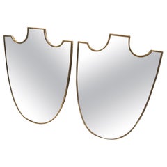 Zwei 1950er Gio Ponti Stil Mid-Century Modern Messing Schild Italienisch Wandspiegel