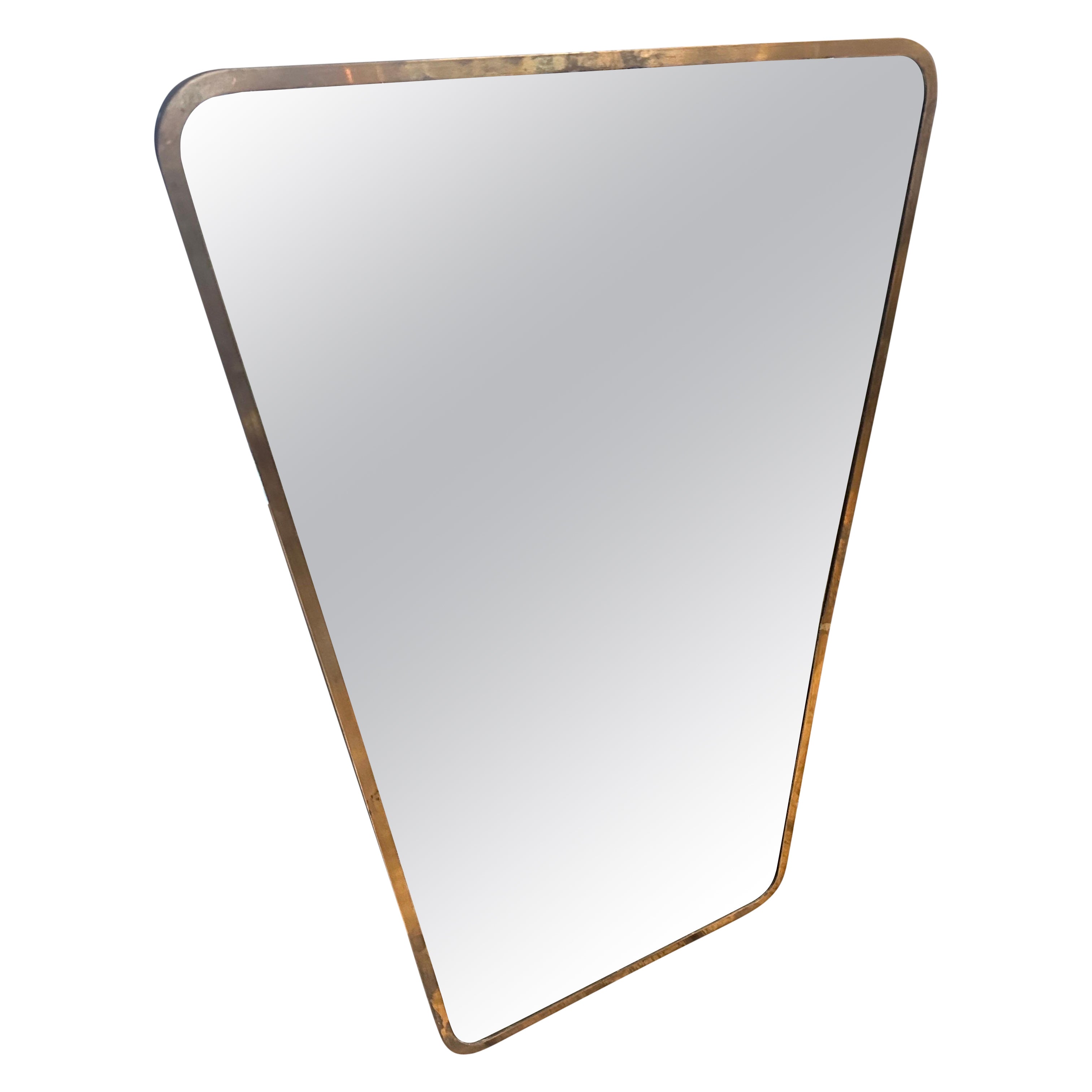 1950s Gio Ponti Style Mid-Century Modern Brass Italian Wall Mirror