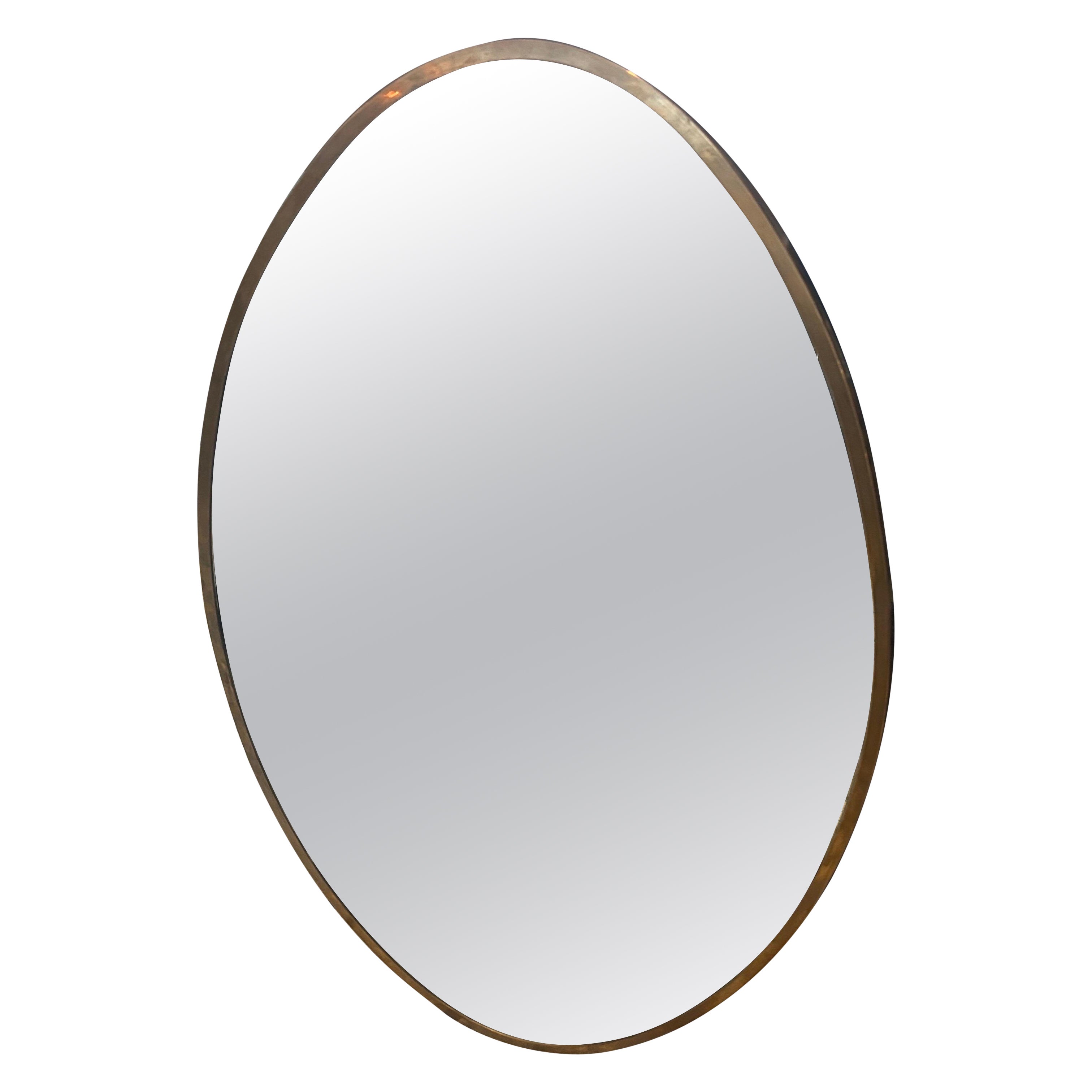 1950er Gio Ponti Stil Mid-Century Modern Massiv Messing Italienisch Oval Wandspiegel