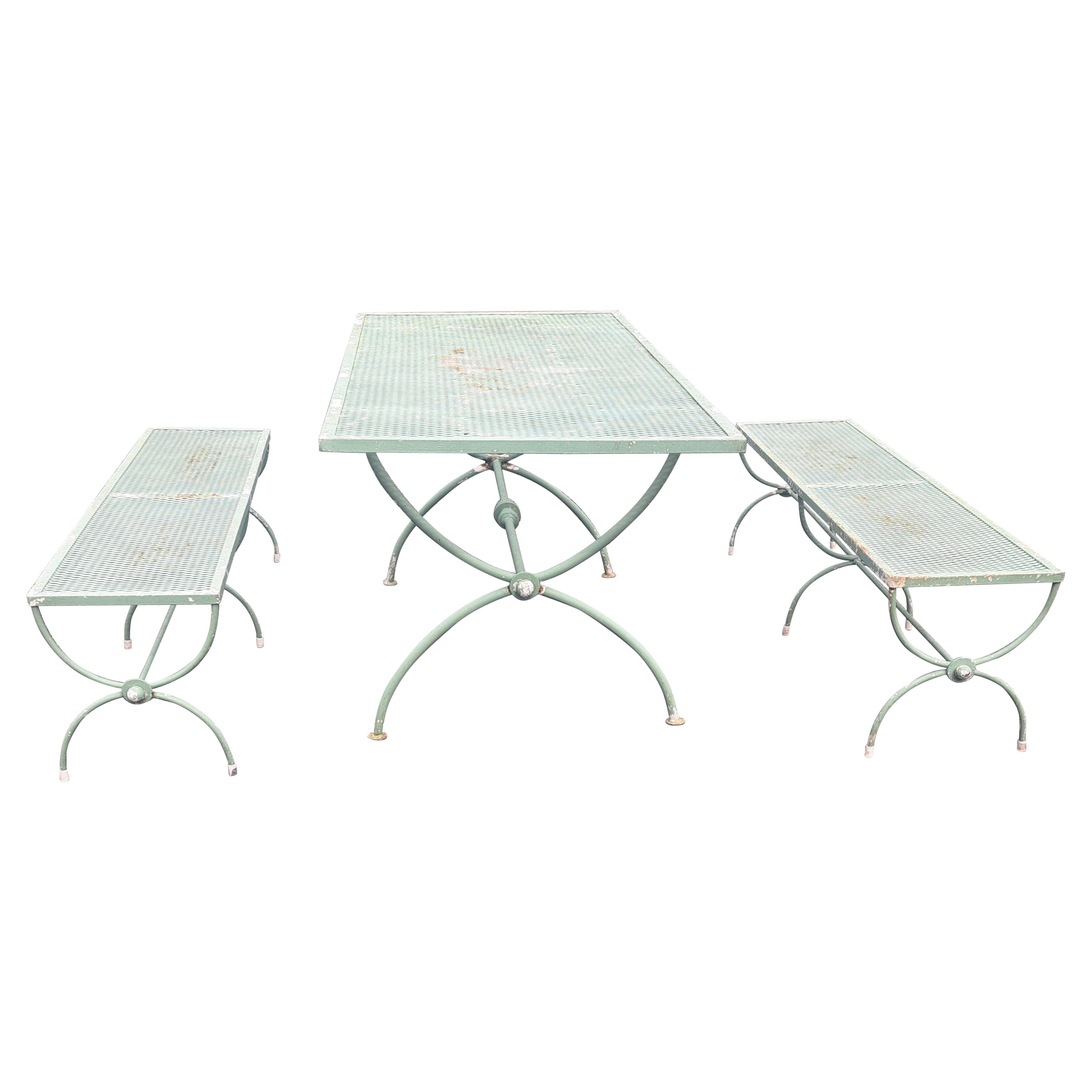 Mid Century Neoklassischen Stil Garten Esszimmer Set Tisch und Bänke