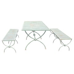 Mid Century Neoclassical Style Garden Dining Set Table and Benches