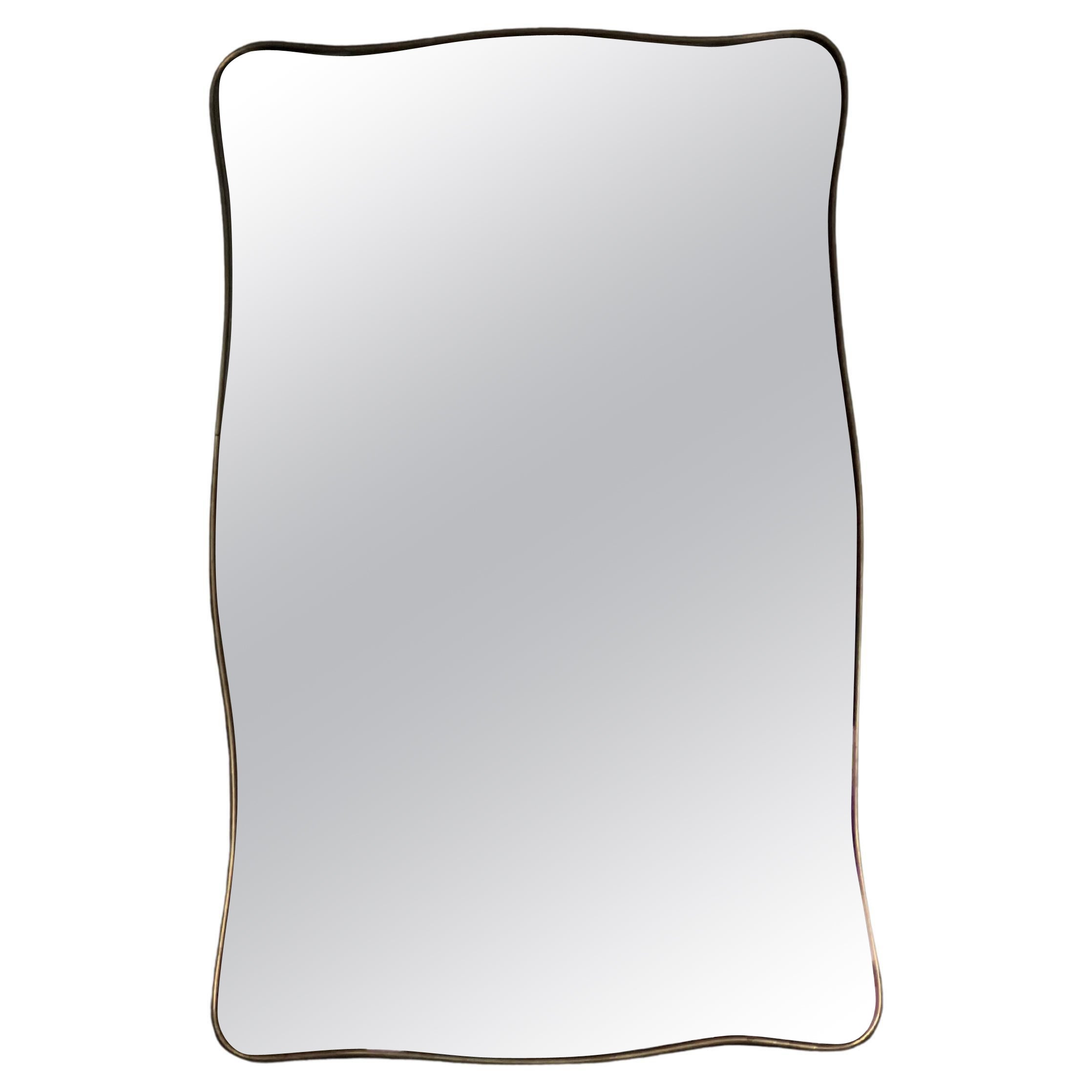 Orignal Italian 1950s brass shield mirror in the style of Gio Ponti