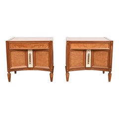 Romweber Mid-Century Hollywood Regency Burl Wood Nightstands, Newly Refinished