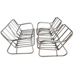 Art Deco or Machine Age Three-Piece Aluminum Outdoor Patio Set, Chairs, Loveseat