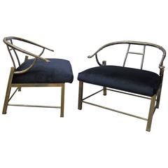 Pair of Asian Inspired Brass Lounge Chairs, USA 1970s