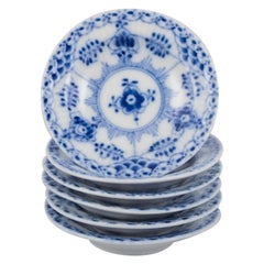 Royal Copenhagen Blue Fluted Half Lace. Set of six caviar bowls/butter pats.
