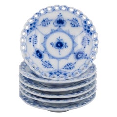 Royal Copenhagen Blue Fluted Full Lace. Set of six caviar bowls/butter pats.