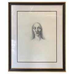 Étude de tête de dessin graphite encadrée signée Jonathan Barbieri de Los Mezcaleros