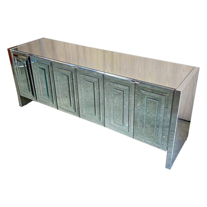 1980s Postmodern Mirrored Credenza by Ello – “Reflections” Line