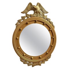 Vintage Gold Giltwood Federalist Eagle Acanthus Leaves Round Mirror