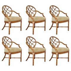 1990s McGuire Organic Modern Rattan Oval Lattice Back Dining Chairs - Set of 6