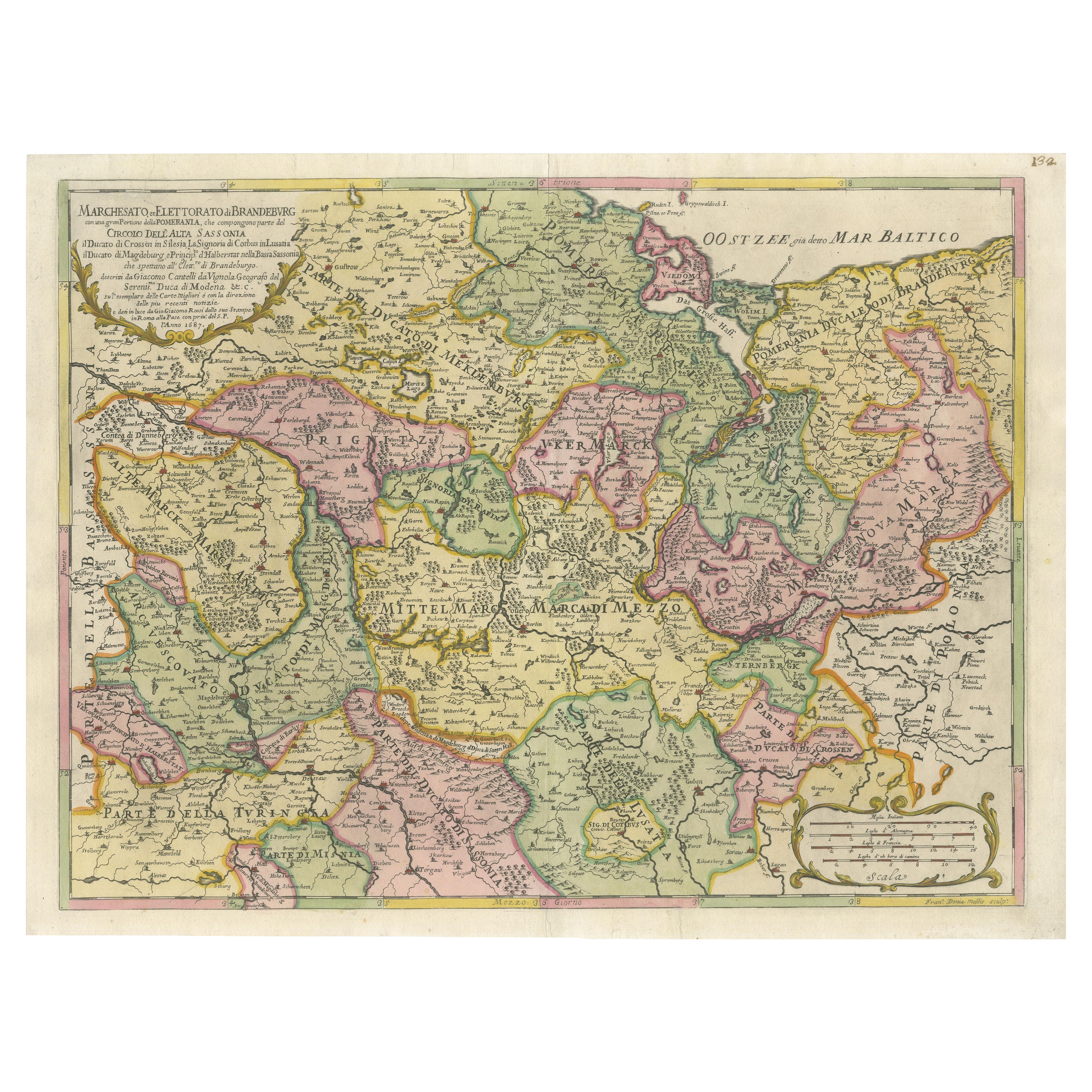 Ancienne carte du Margraviate de Brandenburg de Giacomo Cantelli da Vignola, 1687 en vente