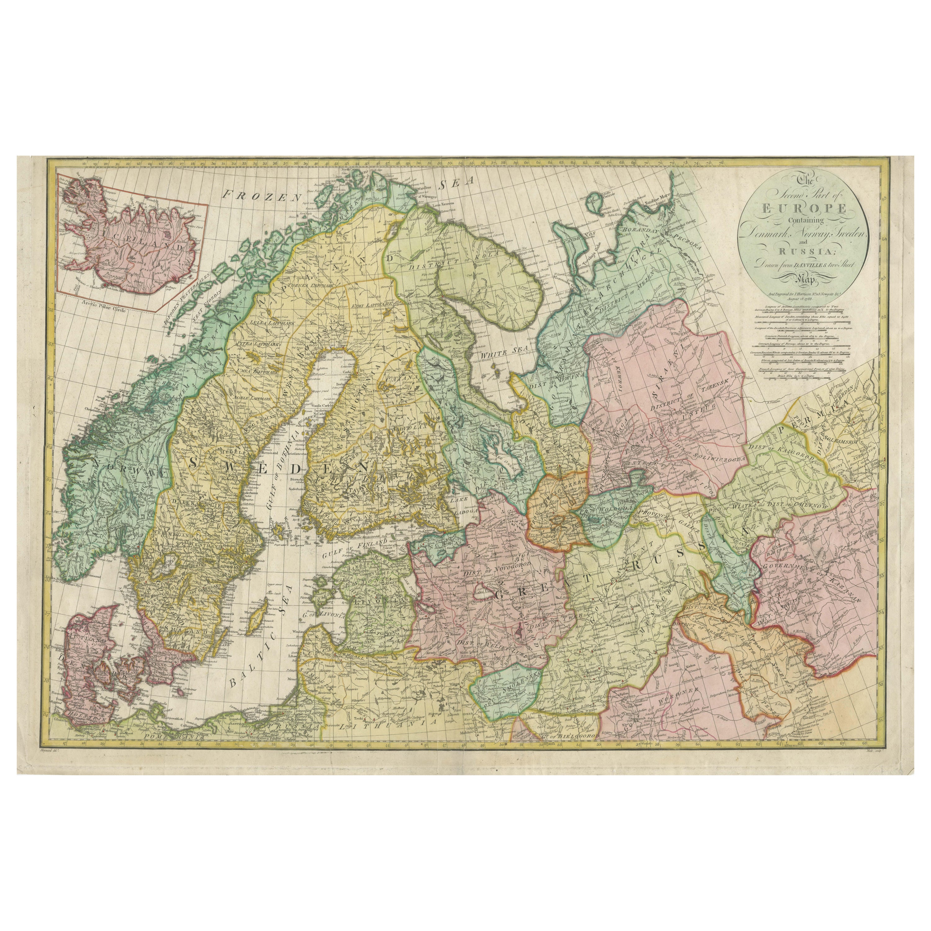 Historical Map of Northern Europe and Russia - Engraved for I. Harrison, 1788