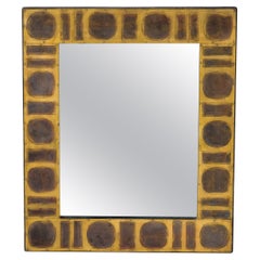 Signed Etched & Patinated Brass Tiles Mirror by Jean Blazy - France 1970's