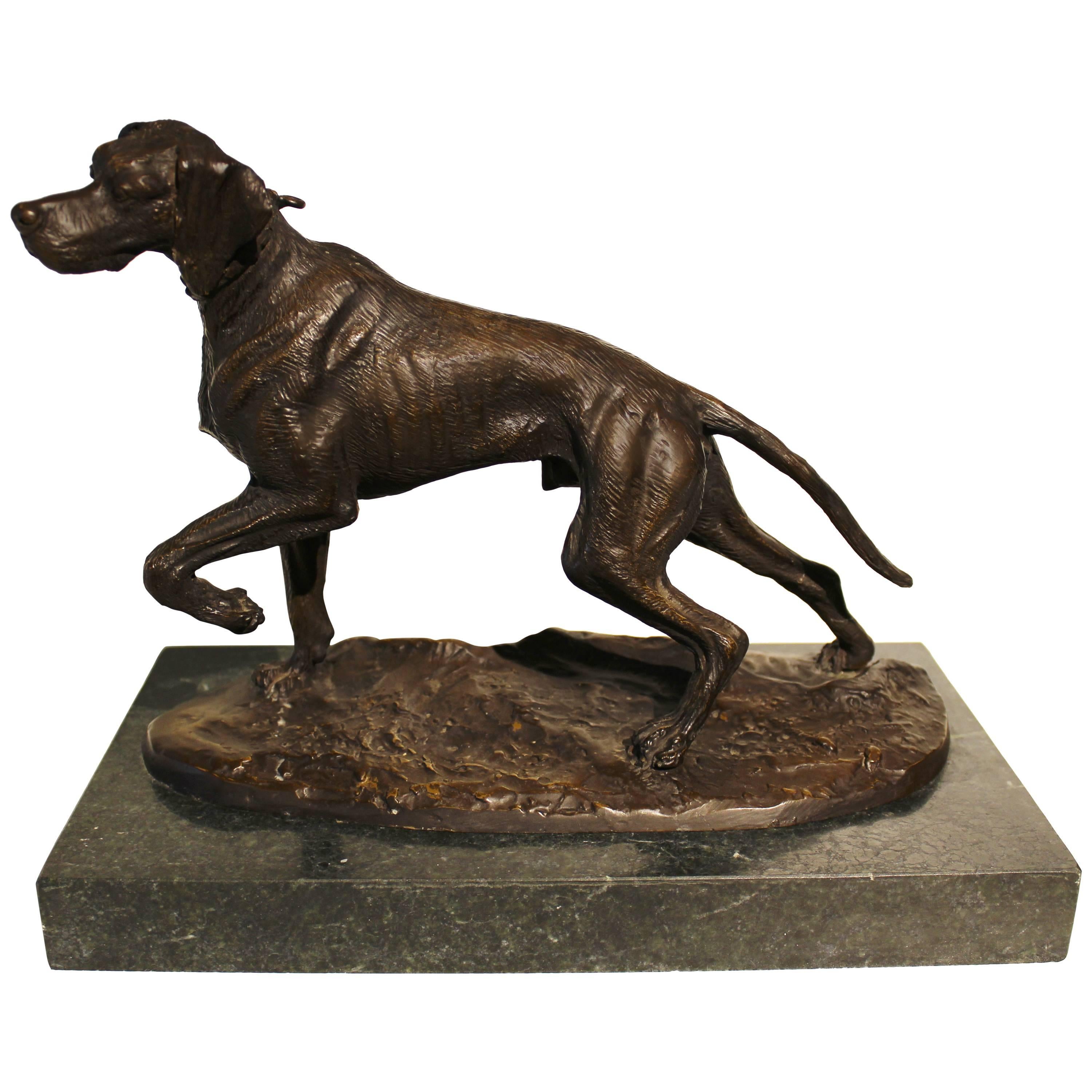 Paul Edouard Delabrierre Hunting Dog French Bronze Sculpture
