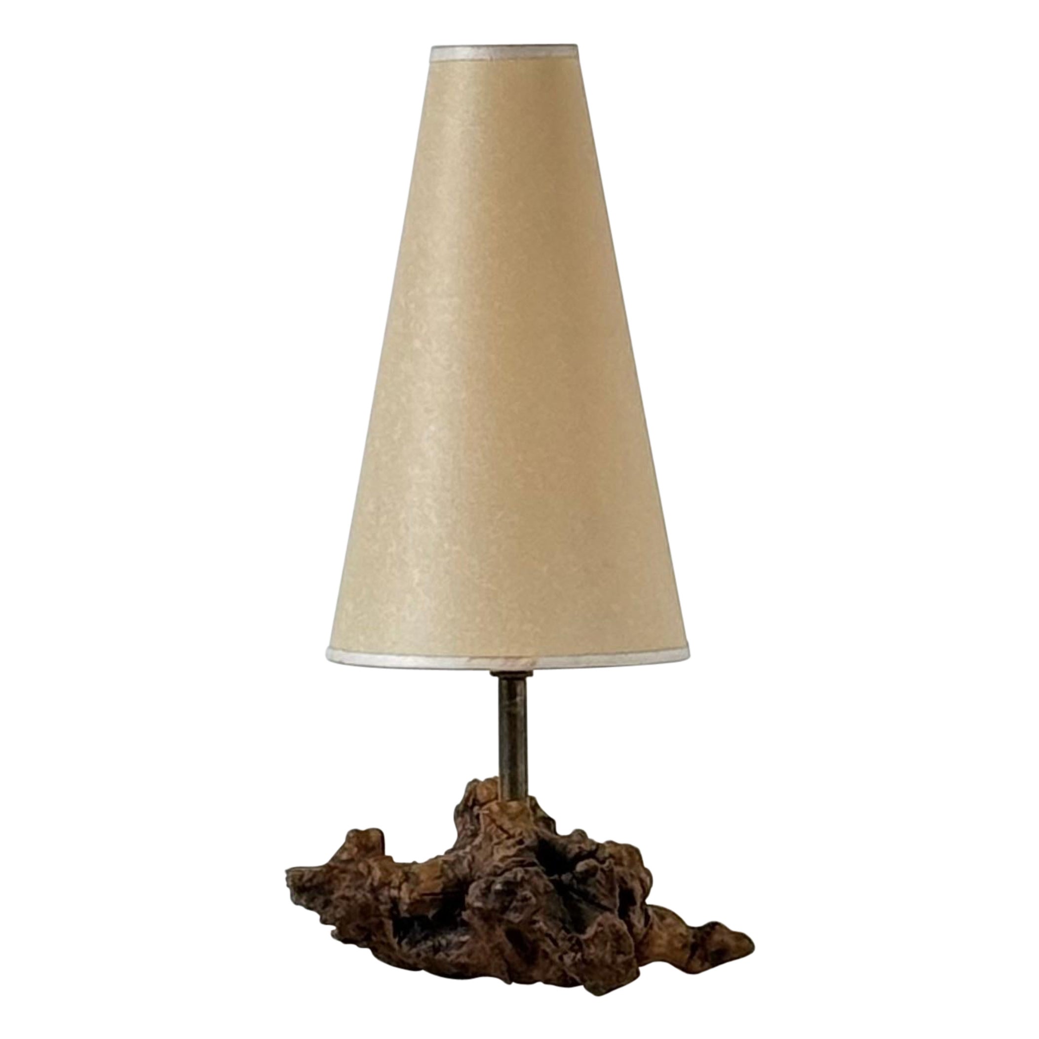 Chic Small Burl Wood Desk Lamp with Custom Parchment Paper Shade