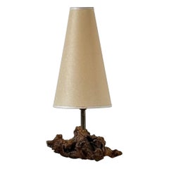 Chic Small Burl Wood Desk Lamp with Custom Parchment Paper Shade