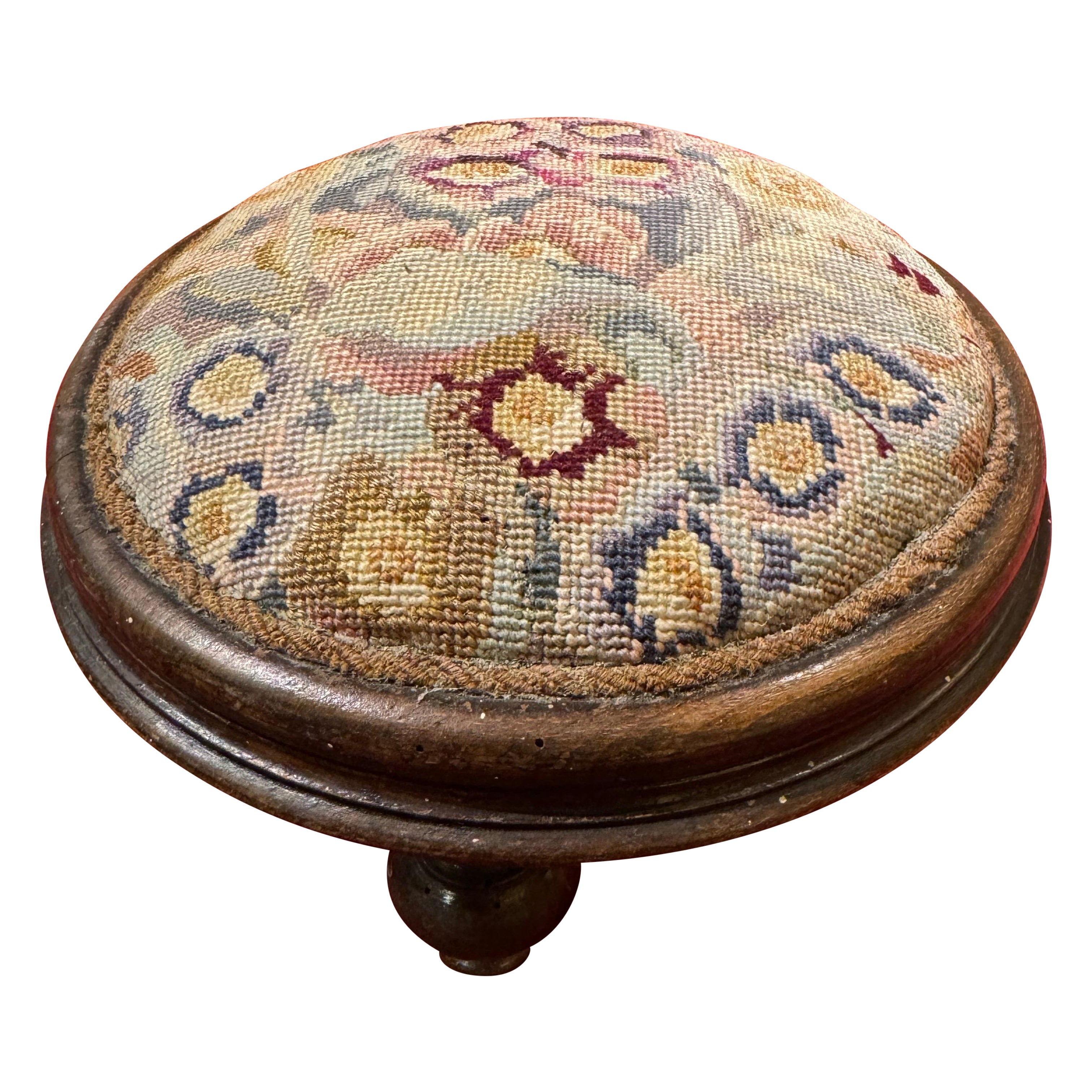Magnifique repose-pieds de pouf ancien avec broderie Biedermeier vers 1820 en vente