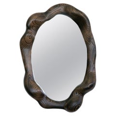 Oval Sculptural Mirror in Charred Oak - Wavy Mirror