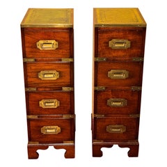 2x Military apothecary chest of drawers bedside tables leather top, 1850